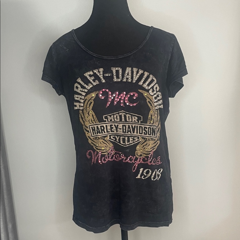 Harley-Davidson Black and Pink Graphic Tee